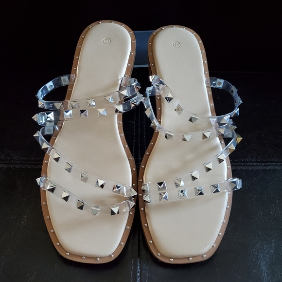 NWOT Studded Rivet Jelly Strap Slipper Sandals - Picture 4 of 7